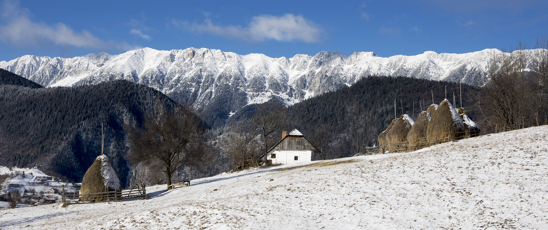 The snow-covered Piatra Craiului mountains in winter